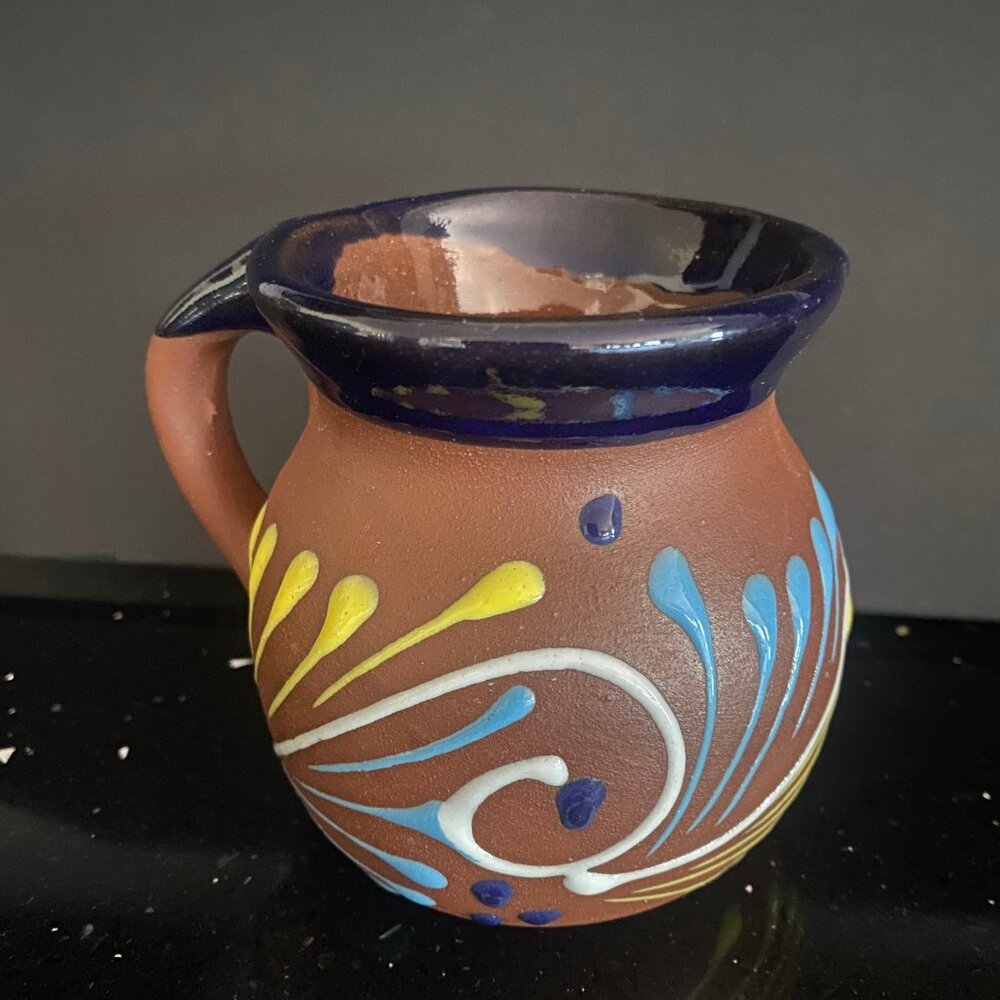 Redware Mexico Clay Pottery Coffee Tea Mug Hand Painted Sanded color Swirls